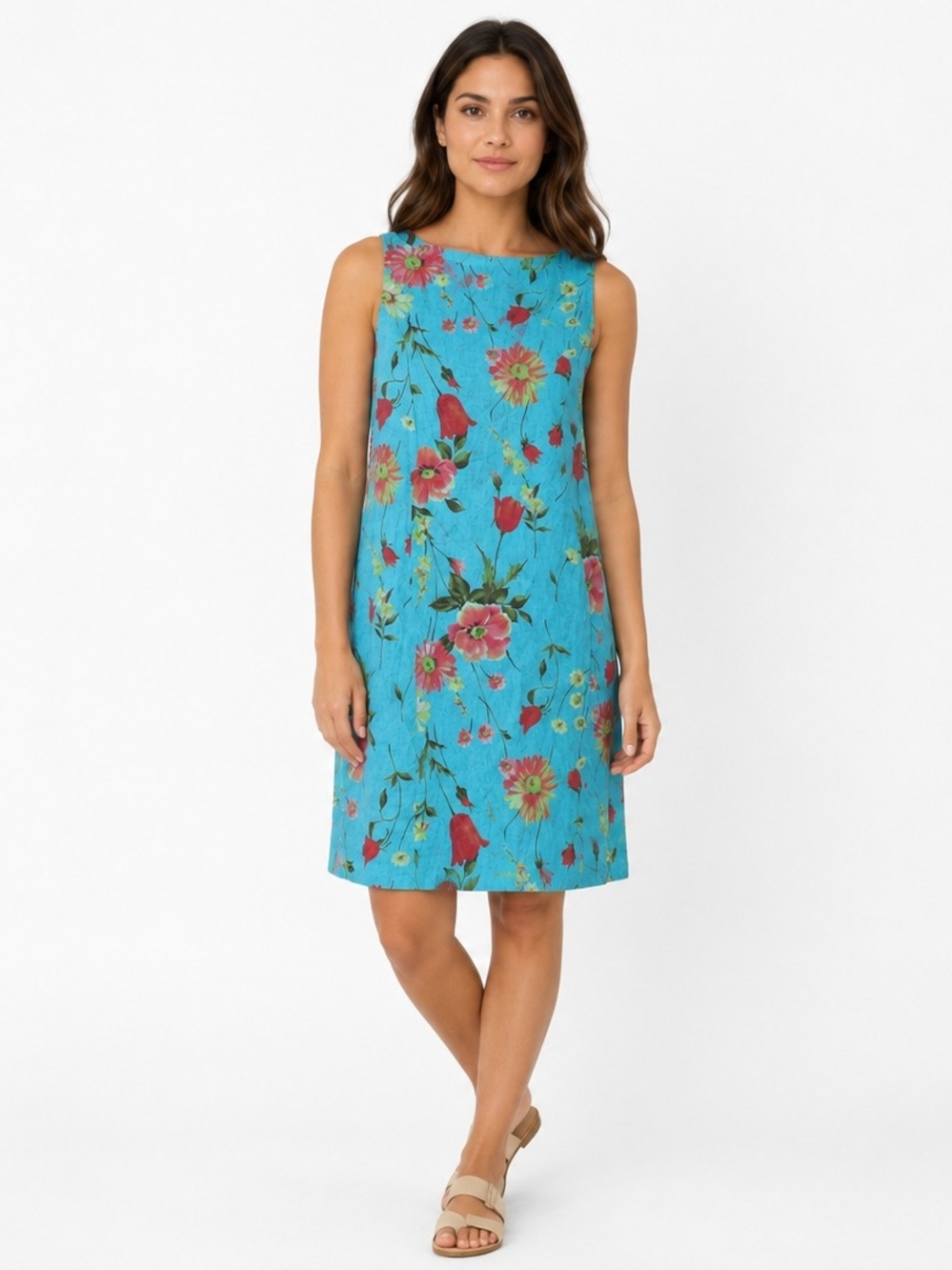 Jones New York Turquoise Floral Sleeveless Shift Dress